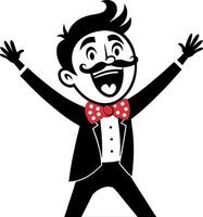 Cheerful Cartoon Gentleman in Tuxedo with Bowtie Expressing Joy and Excitement vector