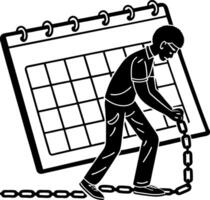 Person Struggling to Break Free from Chains Attached to a Calendar Representing Time Constraints vector