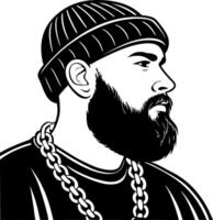 Stylized Portrait of a Man with Beard and Beanie for Tattoo Designs and Urban Art vector