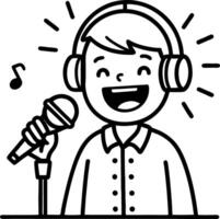 Happy Child Singing with Microphone and Headphones in Fun Music Illustration vector