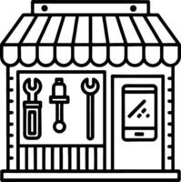 Hardware Store Front Illustration Featuring Tools and Smartphone Display for DIY Projects vector