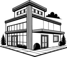Modern Architectural Building Outline for Illustration and Design Projects vector