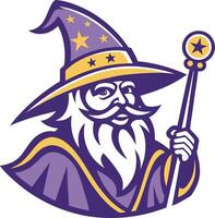Magical Wizard Character Illustration with Hat and Staff for Fantasy Themes and Designs vector