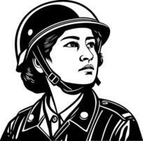 Empowered Female Soldier Portrait in Helmet Representing Strength and Resilience vector