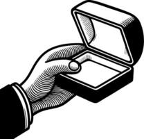 Elegant Hand Holding Open Jewelry Box for Engagement Ring Presentation Graphic vector