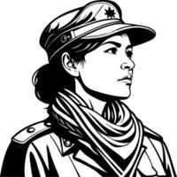 Female Soldier Portrait in Military Uniform with Scarf for Graphic Design and Tattoo Inspiration vector