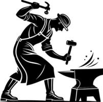 Blacksmith Hammering Iron at Anvil Craftsmanship Workshop Illustration vector
