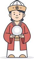 Fortune Teller Holding Crystal Ball in Traditional Outfit with Calm Expression vector