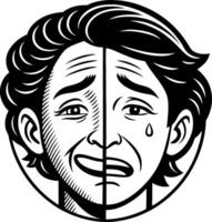 Emotional Face Split Showing Sad and Happy Expressions for Art Therapy and Design Projects vector