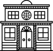 Vintage Building Outline with Globe and Decorative Windows for Coloring and Design Projects vector
