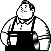 Cheerful Barista Character with Coffee Cup in Classic Outfit for Fun Illustrations vector