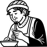 Man Enjoying Noodles with Chopsticks Detailed Illustration for Culinary Art and Design vector