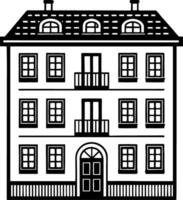 Charming Three-Story House Design with Balcony and Decorative Windows for Creative Projects vector