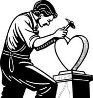 Artisan Sculptor Carving Heart Shape from Stone with Hammer and Chisel Illustration vector