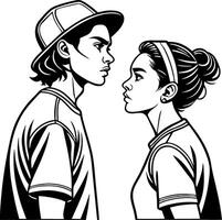 Dynamic Portrait of Young Couple in Profile View Ideal for Tattoo Design and Graphic Art vector