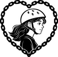 Skateboarding Girl with Helmet Inside Heart Shaped Chain Design for Tattoos and Merchandise vector