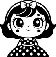 Cute Cartoon Girl Character with Polka Dot Dress and Big Eyes Ideal for Coloring Books and Tattoo Designs vector