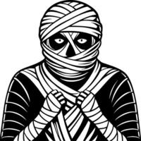 Mysterious Mummy Character Illustration for Halloween Decor and Tattoo Design vector