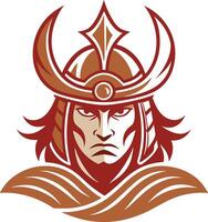 Warrior Samurai Head in Bold Red and Brown Colors for Tattoo and Graphic Design vector