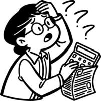 Stressed Person Confused with Calculator and Paperwork Expressing Overwhelm and Anxiety vector
