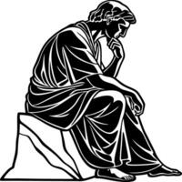 Philosopher Deep in Thought Contemplating Ideas Sitting on a Rock Illustration vector