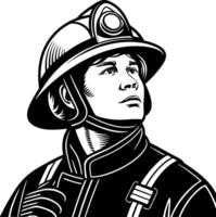 Brave Firefighter Portrait Inspiring Courage and Heroism in Emergency Response vector