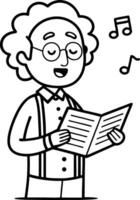 Happy Man Reading Music Sheet with Floating Notes Cartoon Character Design vector
