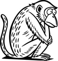 Pensive Monkey Illustration for Creative Projects and Coloring Activities vector