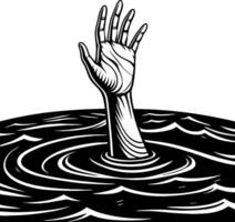 Drowning Hand Emerging from Water Distressed Illustration for Tattoo Design and Art Projects vector