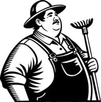 Farm Worker with Rake in Overalls Retro Style Illustration for Gardening and Agriculture Design vector