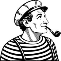 Vintage Sailor Character with Pipe in Striped Shirt Graphic Design for Nautical Themes vector