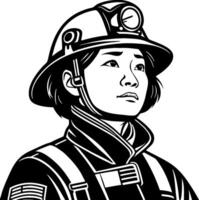 Brave Female Firefighter Portrait in Bold Line Art Ideal for Tattoo Designs and Illustrations vector