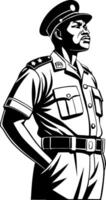 Confident Police Officer in Uniform Standing Proudly Silhouette Art for Design Projects vector