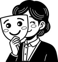 Smiling Person Holding Happy Mask Illustrating Emotions and Identity Expression in Art vector