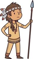 Native American Character with Spear and Traditional Attire for Illustrations and Designs vector