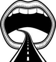 Surreal Mouth Landscape Featuring Open Mouth with Road Leading into Abstract Horizons vector
