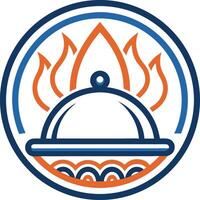 Elegant Food Serving Dome with Flames in a Circular Design for Culinary Branding and Menus vector
