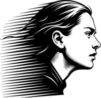 Dynamic Silhouette of a Woman in Profile with Flowing Hair Representing Movement and Energy vector