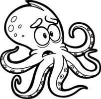Cartoon Octopus with Large Eyes and Surprised Expression Perfect for Coloring Books and Tattoos vector