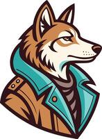 Stylized Canine Character in Colorful Jacket Suitable for Tattoo Design and Graphic Use vector
