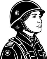 Portrait of Confident Female Soldier in Helmet Military Uniform Strong Expression for Art vector