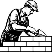 Masonry Worker Constructing Brick Wall with Trowel Craftsmanship for Construction Projects vector