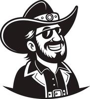 Cool Cowboy Character Retro Style Monochrome Illustration for Apparel and Merchandise Design vector