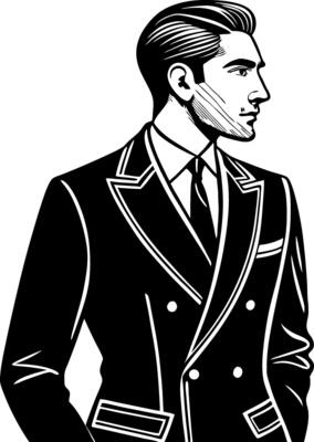 Stylish Retro Man in Formal Suit Illustration for Fashion and Design Projects