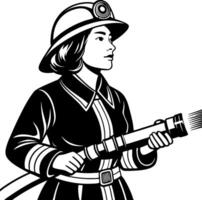 Brave Female Firefighter with Hose in Action Retro Style Illustration for Motivational Use vector