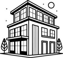 Modern Two Story House with Trees and Moon for Coloring Book and Tattoo Design vector