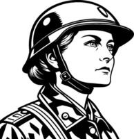 Detailed Portrait of a Female Soldier in Helmet with Military Uniform for Design Use vector