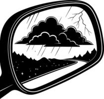 Reflection of Dramatic Clouds and Mountains in Rearview Mirror Artistic Design vector
