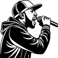 Dynamic Hip Hop Performer Singing into Microphone Art for Music Themes and Tattoo Designs vector
