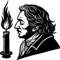 Classic Candlelit Portrait of Historical Figure with Flame Symbolizing Enlightenment vector